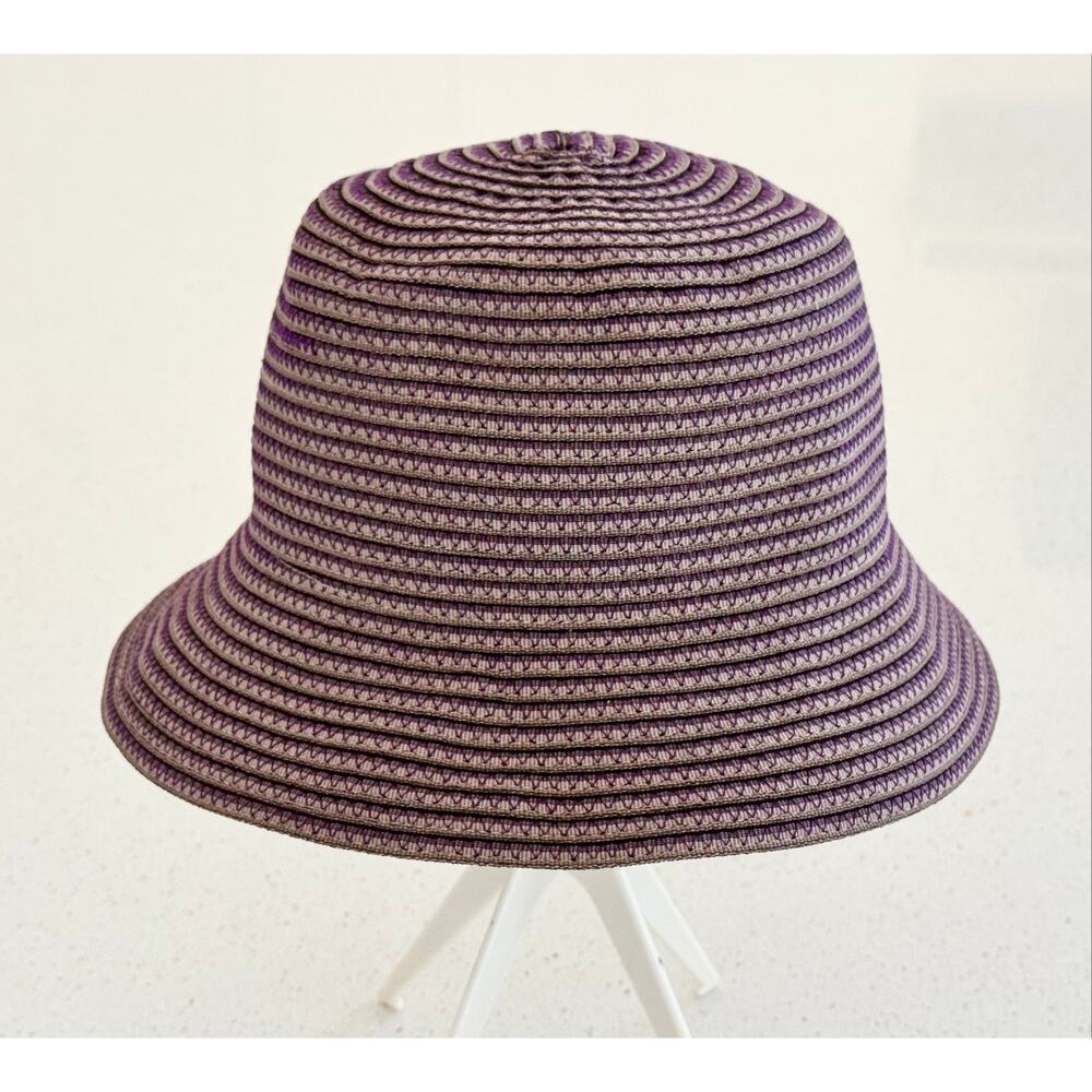 San Diego Hat Co Striped Bucket Hat Purple Cream Woven Summer NOS